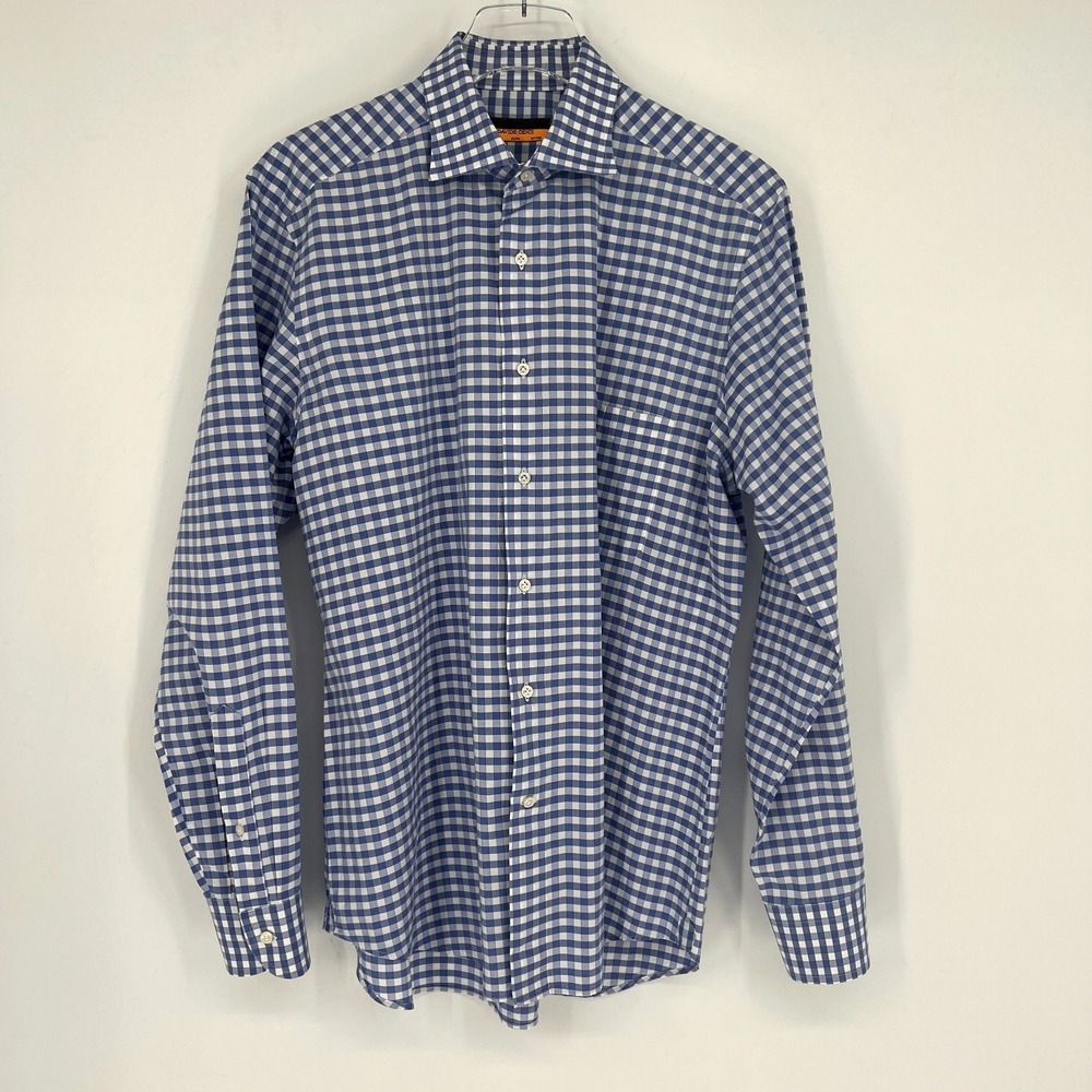 Davide Cenci Shirt Mens‎ 42 / 16.5 Plaid Blue Career Suiting Checkered Cotton